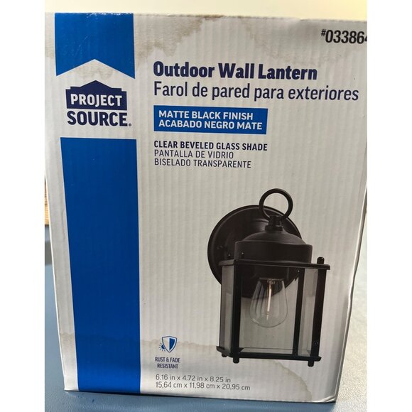 Outdoor Wall Lantern Matte Black 6.16x4.72x8.25” Beveled Glass Shade New in Box - Picture 1 of 5